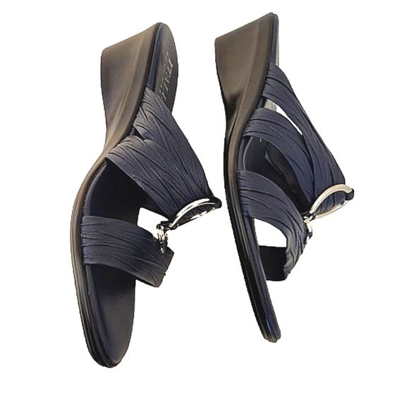 Italian Shoemakers Navy Crystal Slide Wedge Sandals 10M - Picture 9 of 12